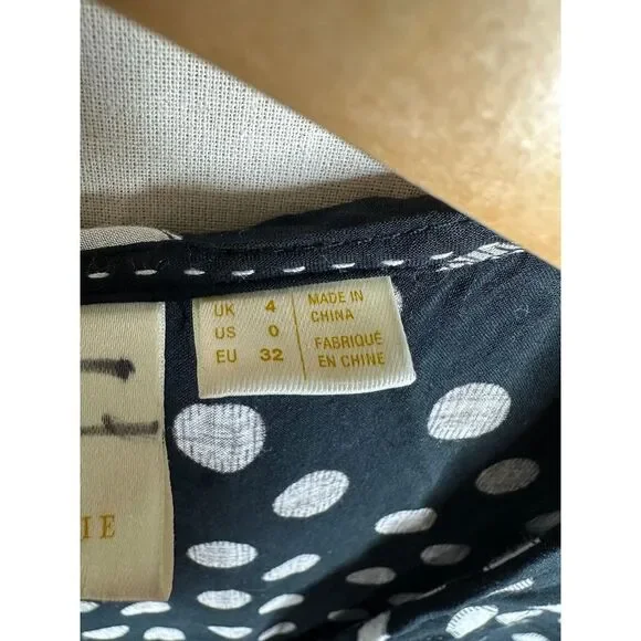 Anthropologie Maeve Polka Dot Ruffle‎ Sleeveless Blouse Black/White Size 0 - Picture 5 of 6